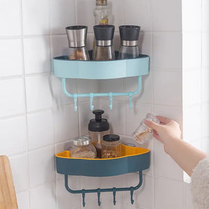 Triangular Adhesive Shelf with Hook for Bathroom Mimarta