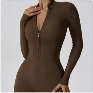Women's Long-Sleeve Zipper Yoga Jumpsuit Rieworkes