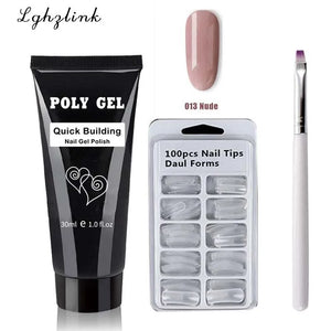 French Nail Art Poly Gel Kit with UV Brush and Nail Tips Rieworkes