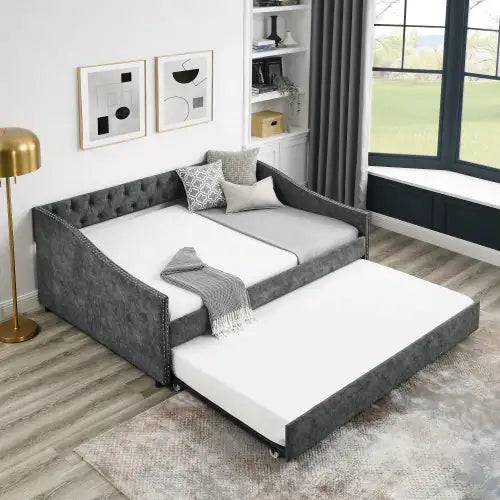 The Full-size Sofa Bed Features A Double-sized Upholstered Tufted Sofa Bed On Wheels Unavailable Platforms- Temu Rieworkes
