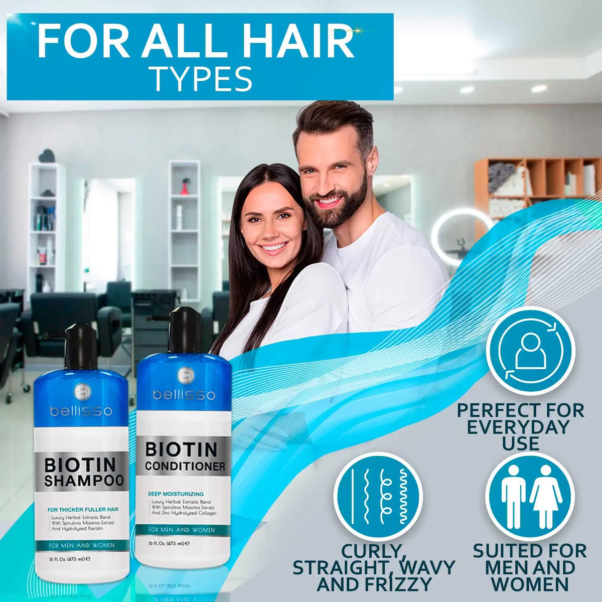 Biotin Shampoo and Conditioner Set - Sulfate and Paraben Free Treatment for Men and Women - Hair Thickening Volumizing Products to Help Boost Thinning Hair with Added Keratin 16 Fl Oz (Pack of 2) Rieworkes