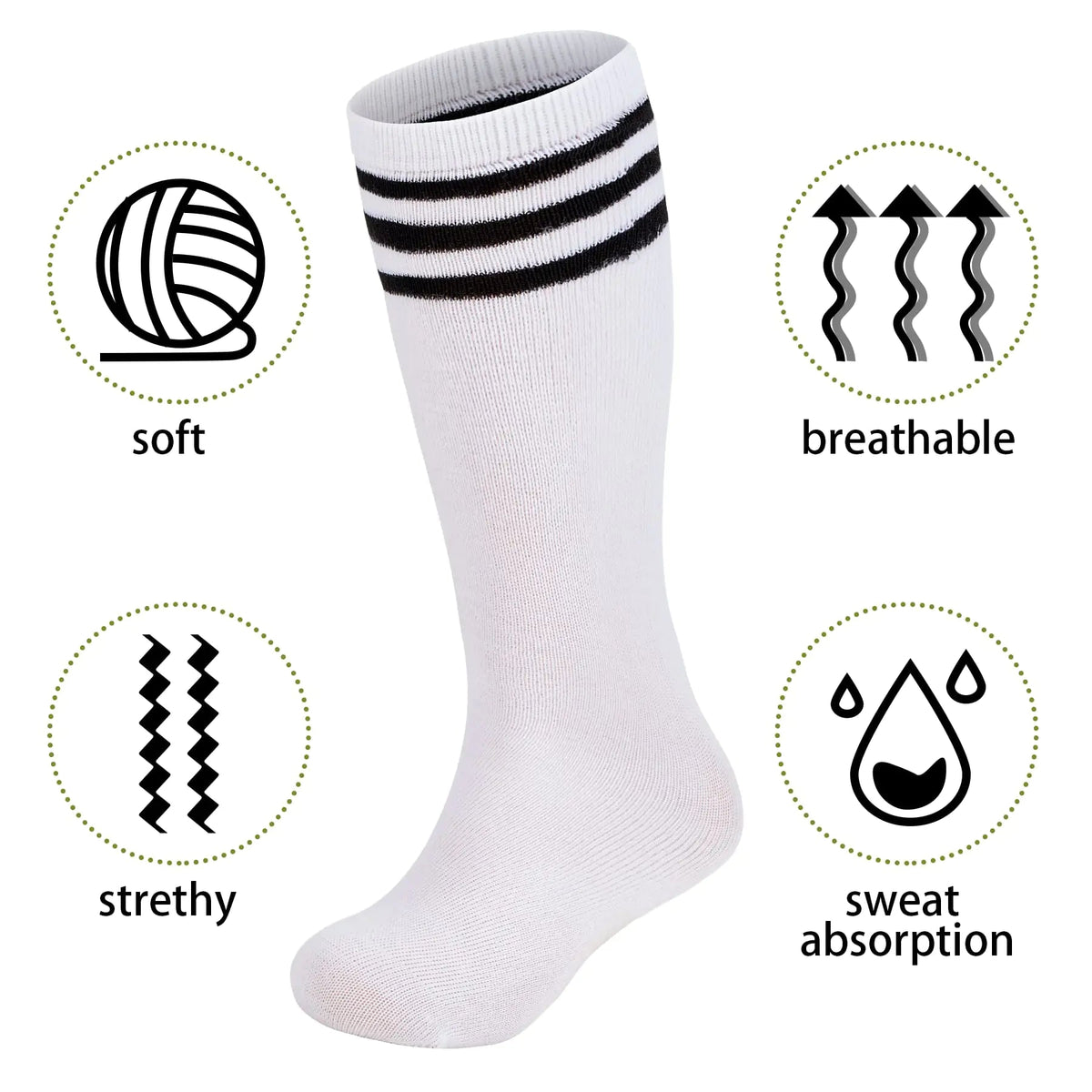 Zando 4 Pairs Kids Soccer Socks Baseball Softball Socks Youth Athletic Socks Boys Girls Knee High Socks 4-10 Years Little Kid 10-12 Years Black*2/White*2 Rieworkes