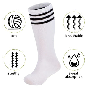 Zando 4 Pairs Kids Soccer Socks Baseball Softball Socks Youth Athletic Socks Boys Girls Knee High Socks 4-10 Years Little Kid 10-12 Years Black*2/White*2 Rieworkes