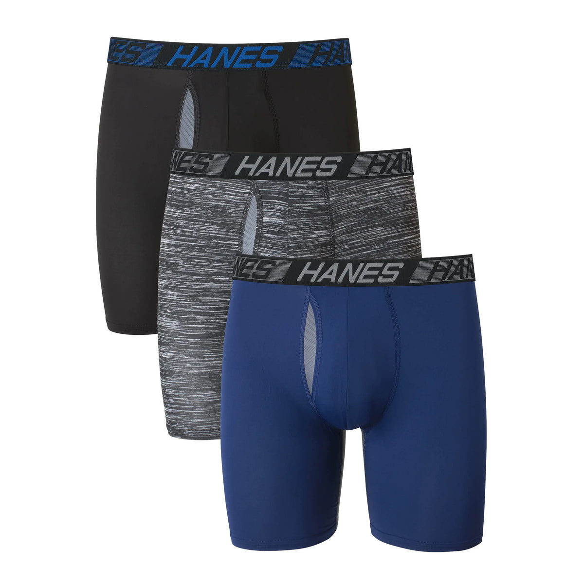 Hanes Men’s Total Support Pouch Boxer Briefs, X-Temp Cooling, Moisture-Wicking Underwear, Regular, Long-leg and Trunk, 3-Pack Regular Leg Large Regular Leg - Marled Rieworkes