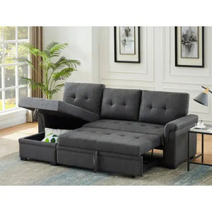 Dark Gray Linen Reversible Sleeper Sectional Sofa With Storage Chaise Rieworkes
