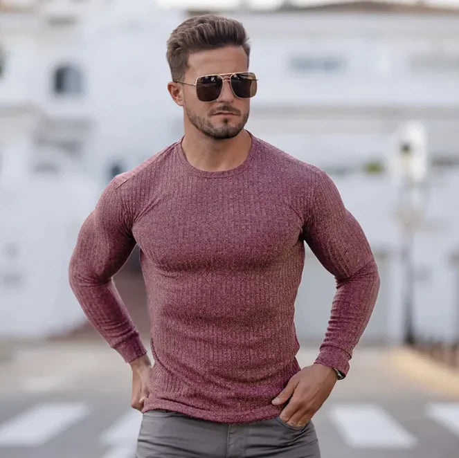 New Sports Bottoming Shirt Men's Fitness Casual Men's Slim Knit Sweater Long-Sleeved T-Shirt Rieworkes