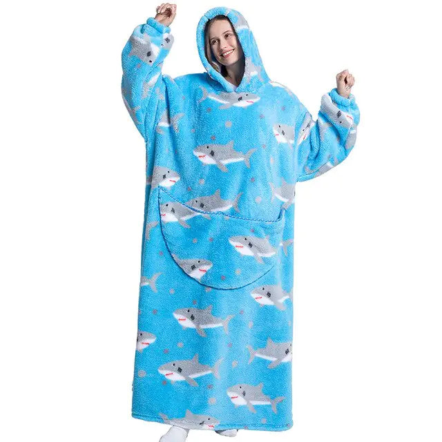 Oversized Long Blanket Hoodie Autumn Winter Fleece Rieworkes