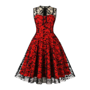 Elegant 1950s Embroidered Mesh Retro Party Dress Mimarta
