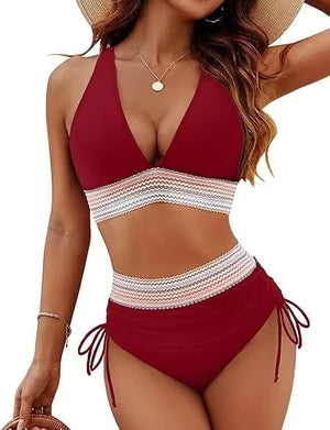 Bikini Set With Color Blocking Drawstring Swimsuit Rieworkes