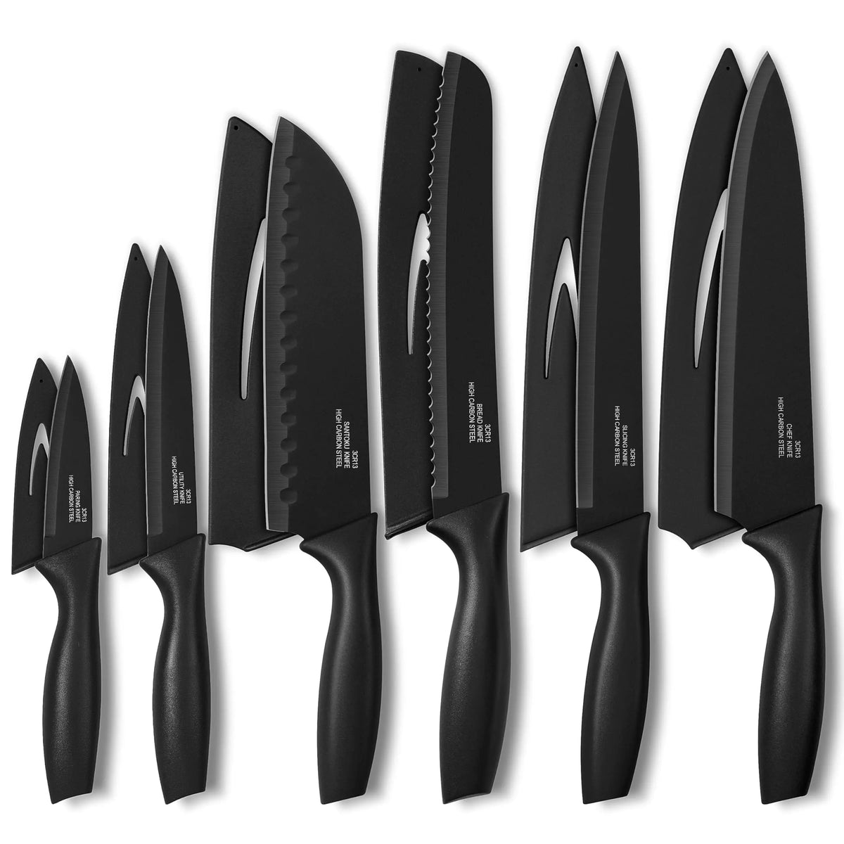 Onader Black Kitchen Knife Set Stainless Steel Sharp Small Knives Set with Covers for Kitchen 12 Pieces Mimarta