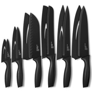 Onader Black Kitchen Knife Set Stainless Steel Sharp Small Knives Set with Covers for Kitchen 12 Pieces Mimarta