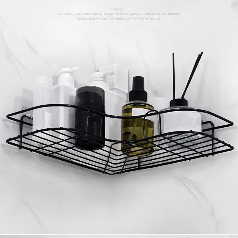 Triangular Wall-Mounted Storage Shelf with Hanging Basket Mimarta