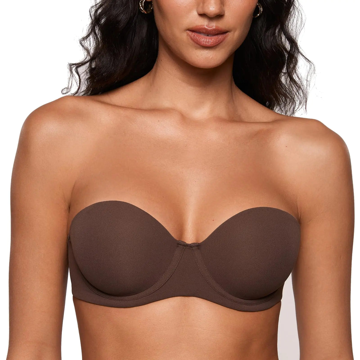 INLYRIC Womens Inbarely Plus Strapless Bra Full Coverage Lightly Lined Multiway Sexy Underwire Support Seamless Bras Hazelnut - Go One Size Up 34DD Mimarta