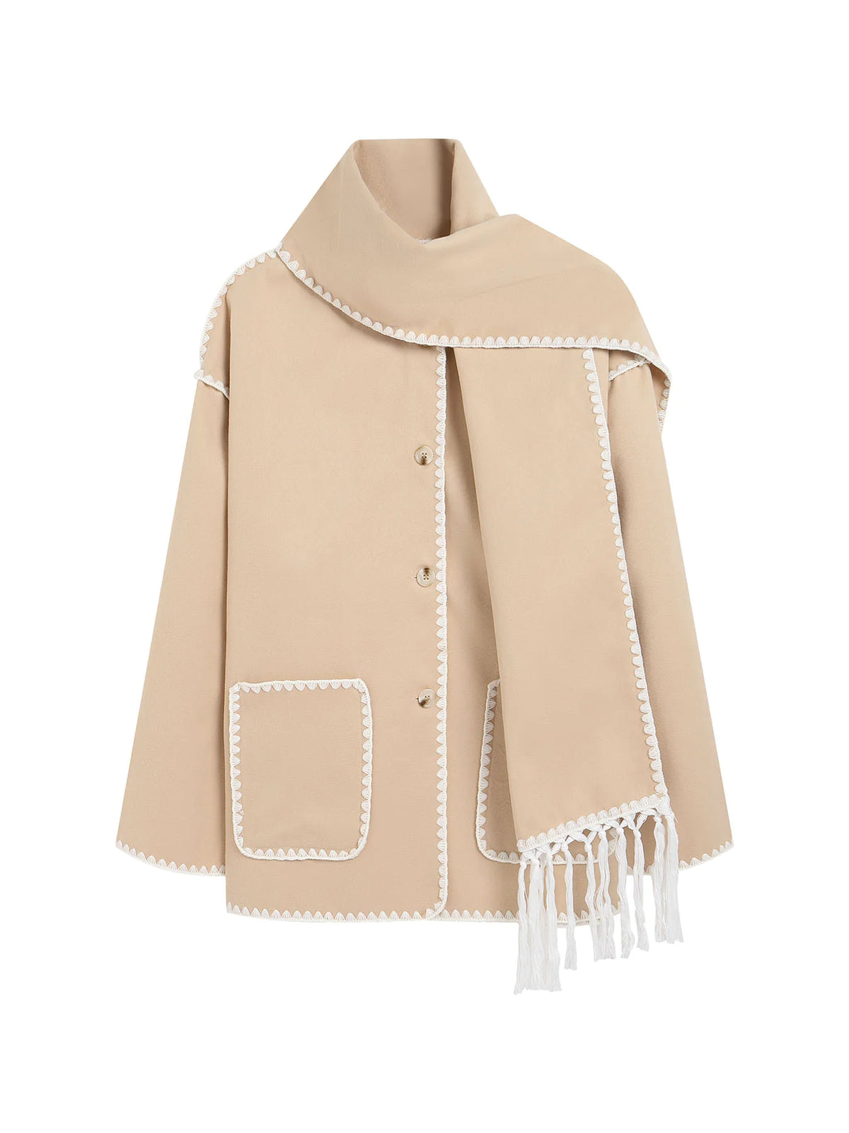 Women's Thick Woolen Coat with Scarf Rieworkes