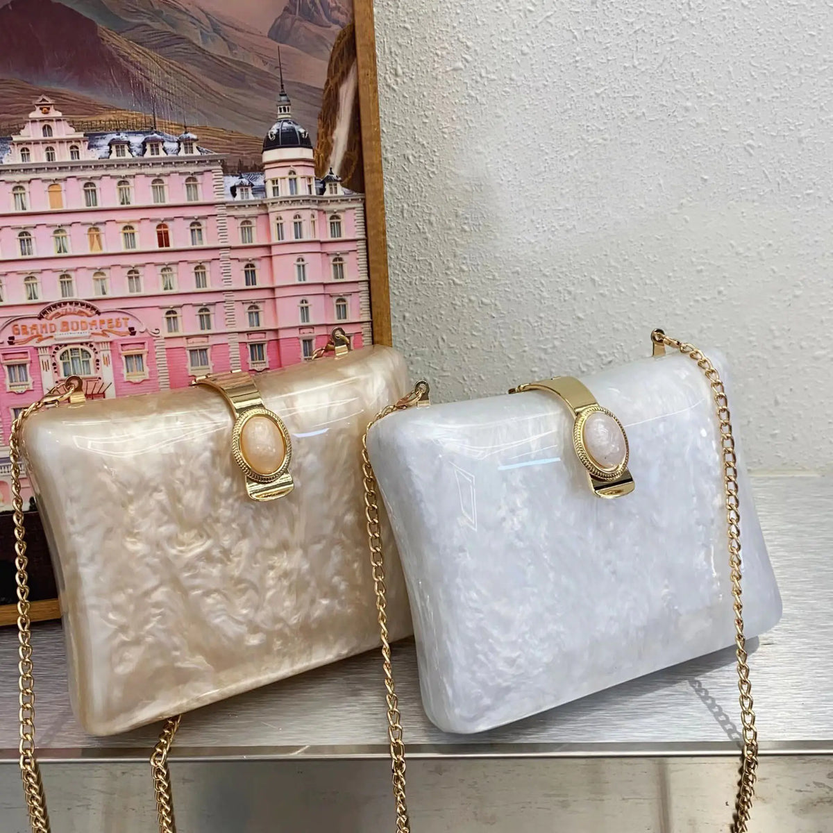 Luxury Pearl White Acrylic Evening Bag for Women Mimarta