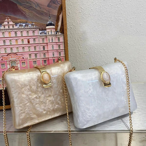 Luxury Pearl White Acrylic Evening Bag for Women Mimarta