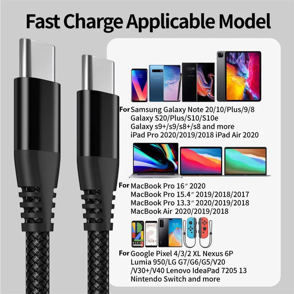 USB-C to USB-C Cable Male Type-C Cable Cord Fast Charger Charging Data Sync Mimarta