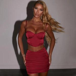 2020 Women's Satin Two-Piece Set with Dress and Skirt Mimarta