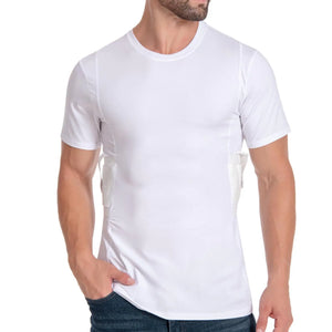 Conceal Carry Holster Shirts - Everyday Underarm Concealed Carry Compression Bottom T-Shirt White XXXL Mimarta
