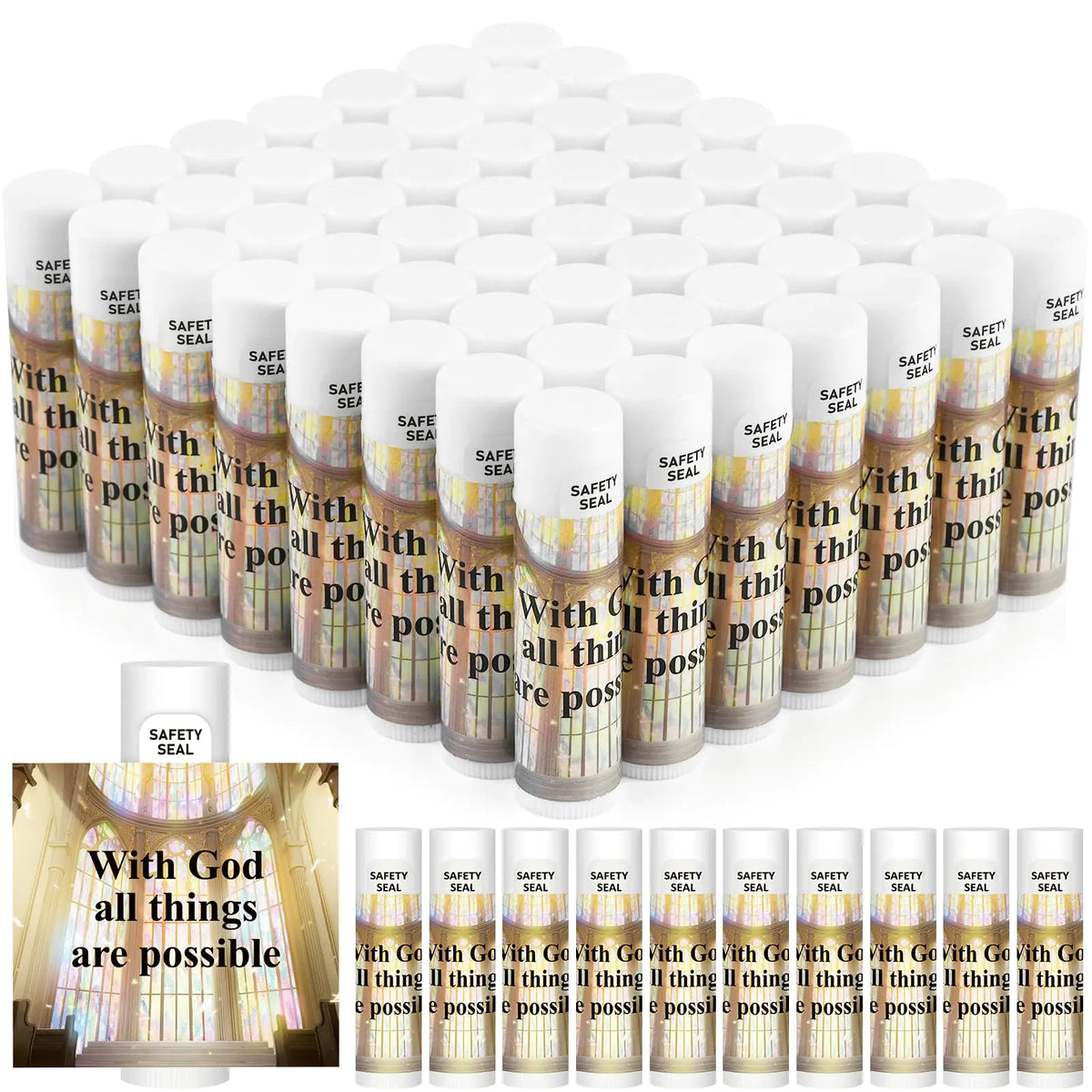 DMSKY 60 Lip Balm Bulk Christian Gift for Women Men Faith Religious Moisturizing Lip Care Product Stocking Stuffers with Inspirational Scripture Happy Moment Praise God for Friend Mimarta
