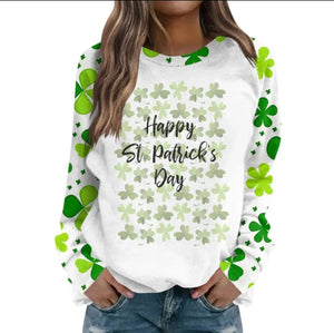 St Patricks Day Summer Tops for Women Green Shamrock Print T-Shirt Rieworkes