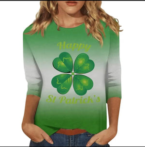 St Patricks Day Summer Tops for Women Green Shamrock Print T-Shirt Rieworkes