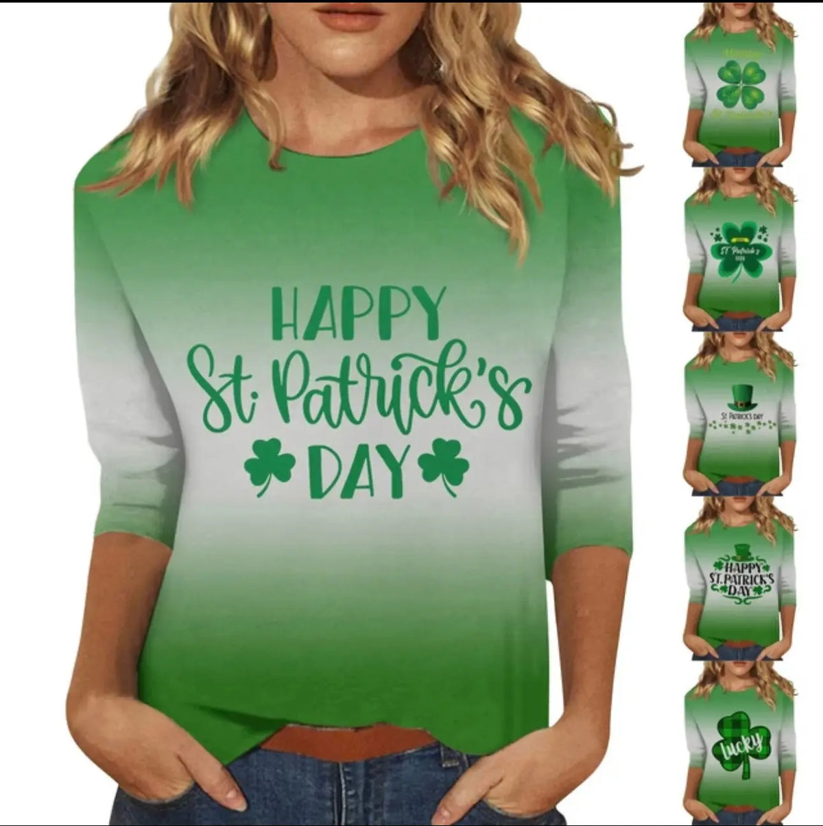 St Patricks Day Summer Tops for Women Green Shamrock Print T-Shirt Rieworkes