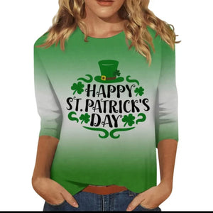 St Patricks Day Summer Tops for Women Green Shamrock Print T-Shirt Rieworkes