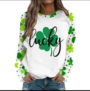 St Patricks Day Summer Tops for Women Green Shamrock Print T-Shirt Rieworkes