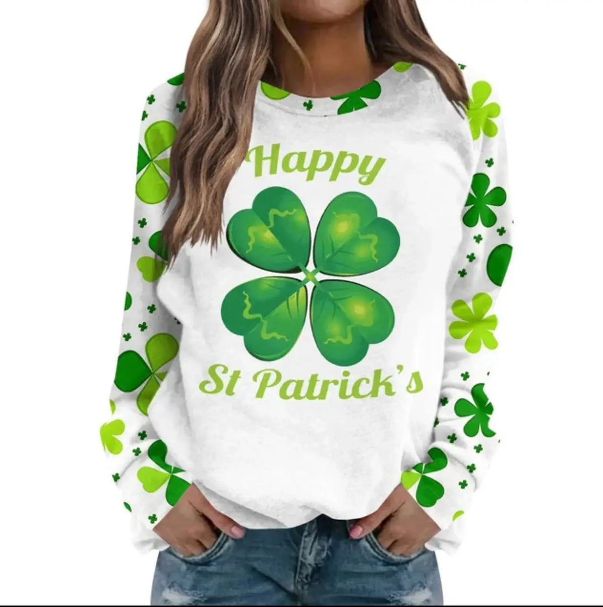 St Patricks Day Summer Tops for Women Green Shamrock Print T-Shirt Rieworkes