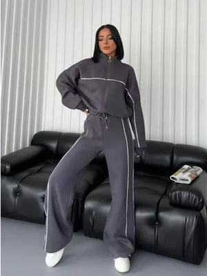 Women's Long Sleeve Half-Turtleneck Cardigan & Trousers Set Rieworkes