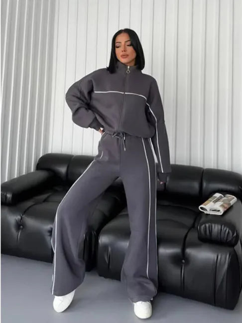 Women's Long Sleeve Half-Turtleneck Cardigan & Trousers Set Rieworkes