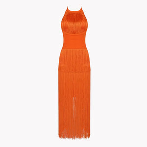 Fringe  Halterneck Backless Dress Rieworkes