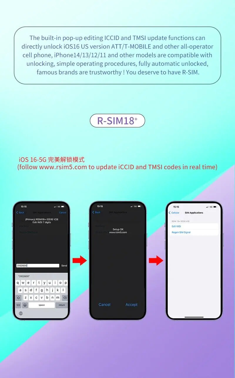 R-SIM18+ RSIM 18+ Nano Unlock Card For iPhone 14 Plus 13 12 11 Pro Max XR iOS 16 Rieworkes