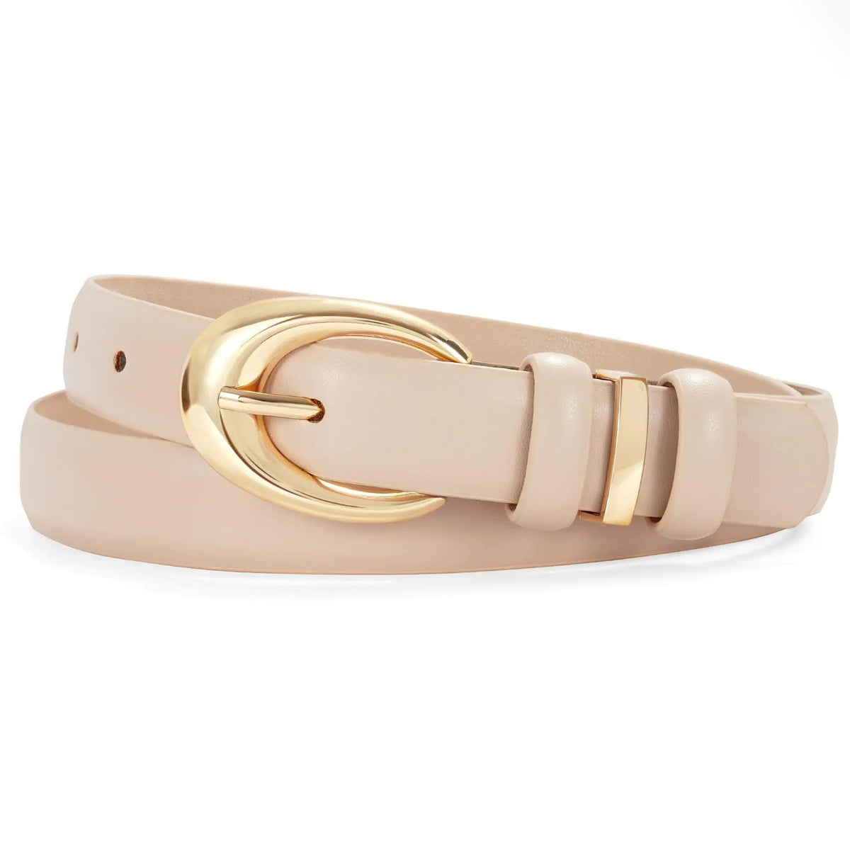Women Leather Belt for Jeans Pants Fashion Ladies Skinny Faux Leather Dress belt with Gold Buckle Fit Wasit Size 27"-31" Beige Rieworkes