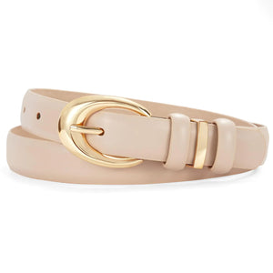 Women Leather Belt for Jeans Pants Fashion Ladies Skinny Faux Leather Dress belt with Gold Buckle Fit Wasit Size 27"-31" Beige Rieworkes