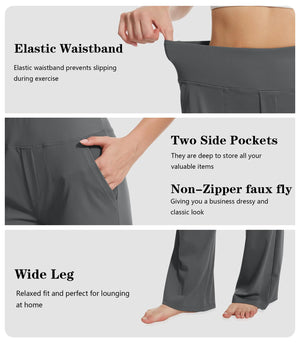 Yoga Pants Women Wide Leg Pants High Waist Stretch Dress Casual Sweatpants Lounge Pants with Pockets 31" Inseam X-Large Gray Rieworkes