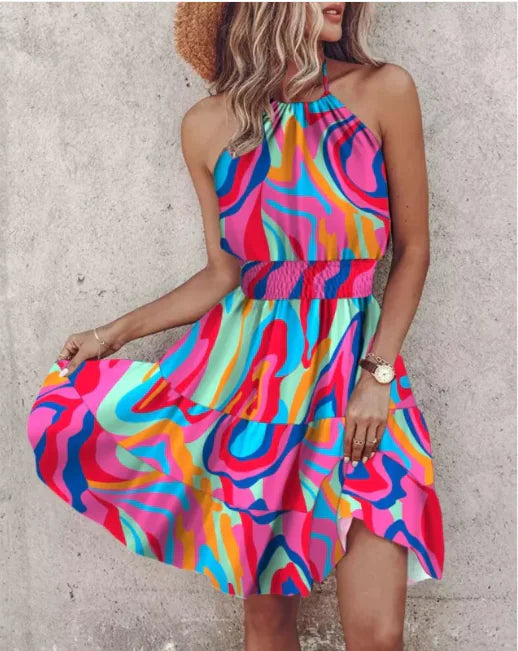 Summer Chic Halter Dress - European & American Print Rieworkes