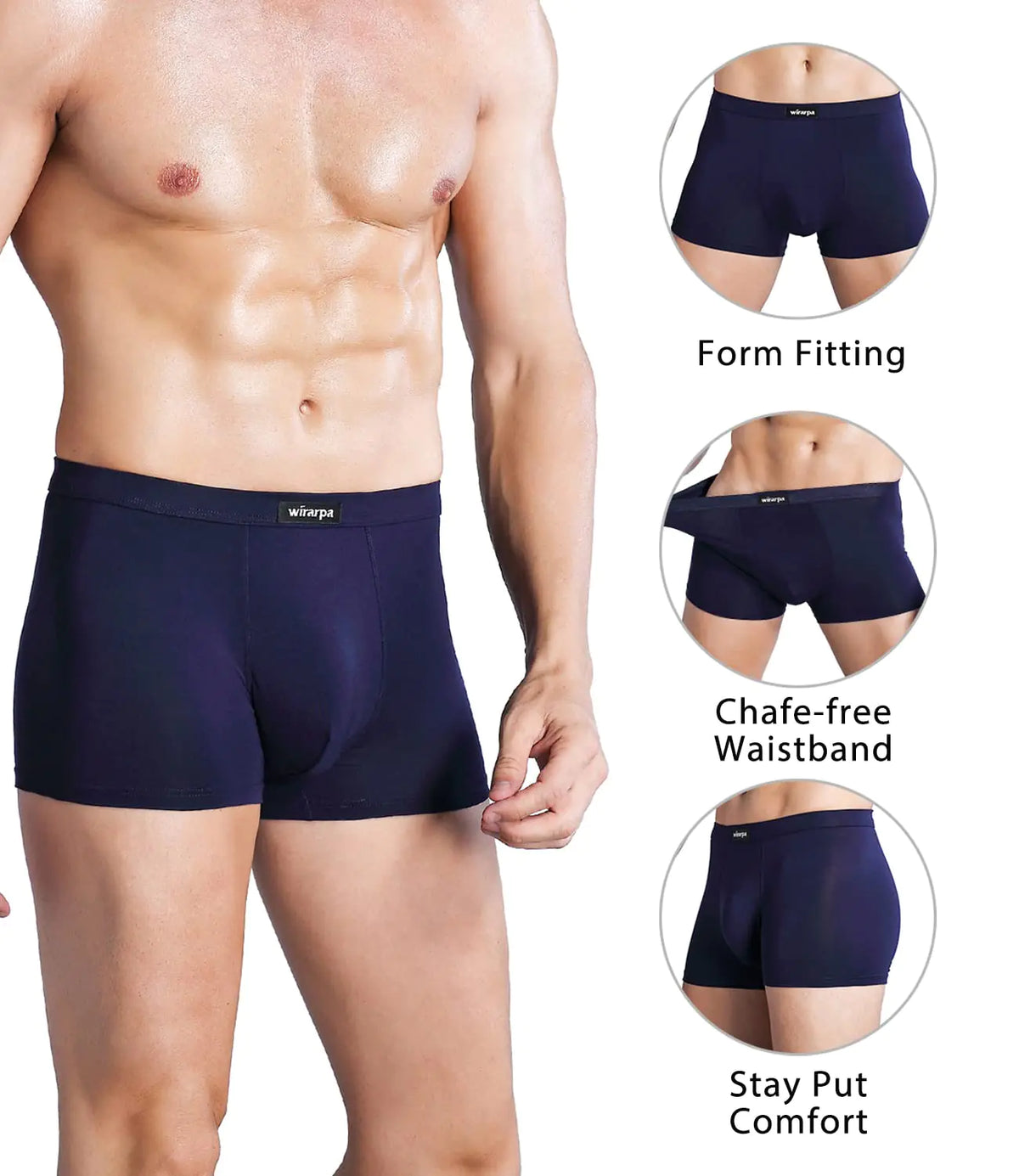 wirarpa Men's Breathable Modal Microfiber Trunks Underwear Covered Band Multipack 1402-4p-solid Color Medium Rieworkes