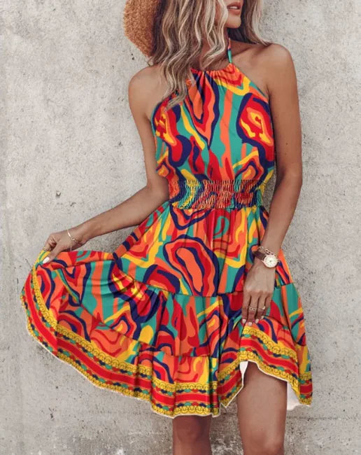 Summer Chic Halter Dress - European & American Print Rieworkes