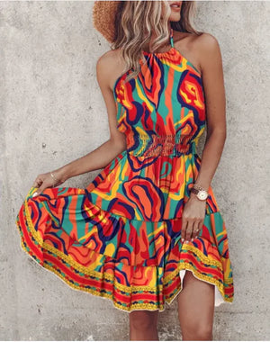 Summer Chic Halter Dress - European & American Print Rieworkes