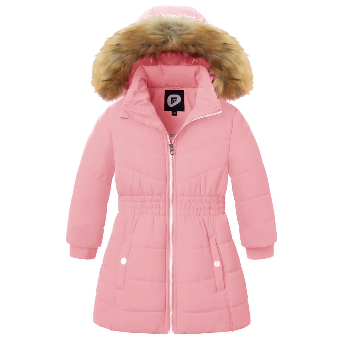 Garemcy Girls Winter Long Warm Coat Waterproof Sherpa Lined Parka Jacket With Detachable Hood & Fur Pink 5-6Y Mimarta