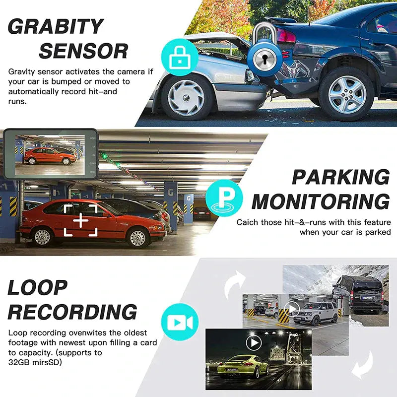 Touch Screen Dash Cam 4" 1080P Dual Lens Car DVR Recorder Front And Rear Camera Rieworkes
