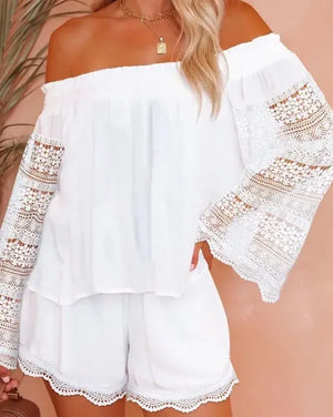 Spring 2024 Women's Two-Piece Lace Top and Shorts Set Mimarta
