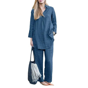2023 Elegant Casual Loose Shirt and Wide Leg Pants Set Mimarta