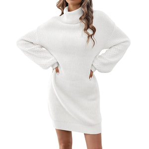 ZLIGXEA Sweater Dresses Women Oversized Fall Turtle Neck Pullover Ribbed Knit Long Batwing Sleeve Mini Dress(White M) Mimarta