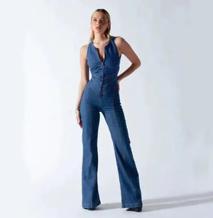 Heart-Shape Backless Denim Jumpsuit Rieworkes