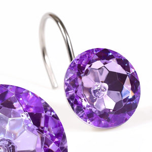 Purple Crystal Shower Curtain Hooks: Lavender Bling Glitter Sparkle Shiny Round Diamond Decorative Shower Curtain Hooks for Christmas & Holidays - Luxury Curtain Rings & Hangers - Set of 12 Mimarta