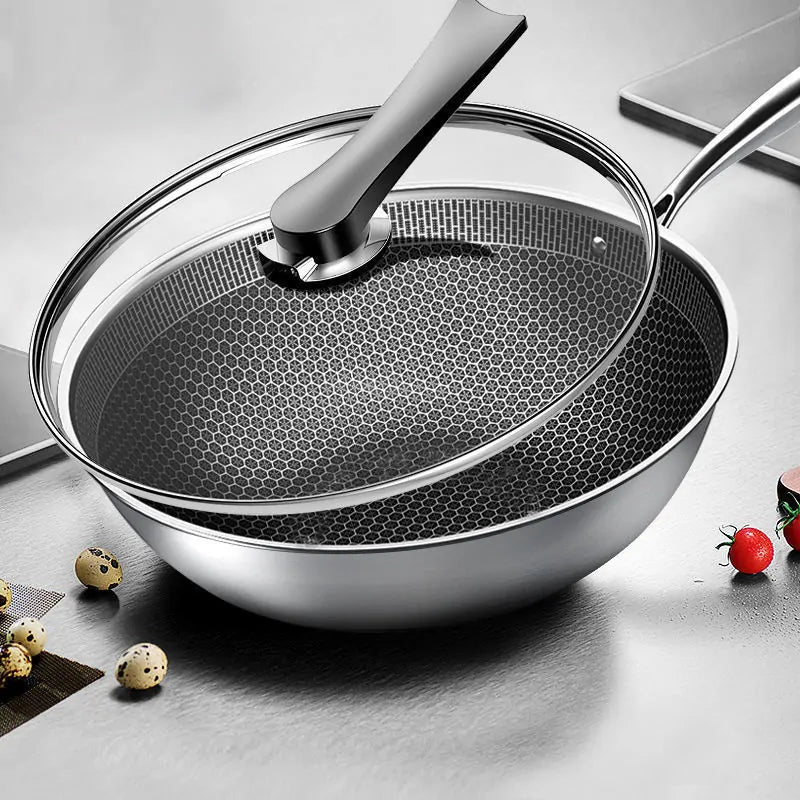 Stainless Steel Wok: No Oily Smoke, Non-stick, Household Cookware Rieworkes