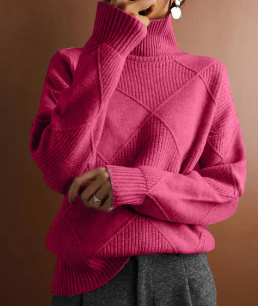 Loose High Collar Warm Sweater Solid Color Knitted Women Rieworkes